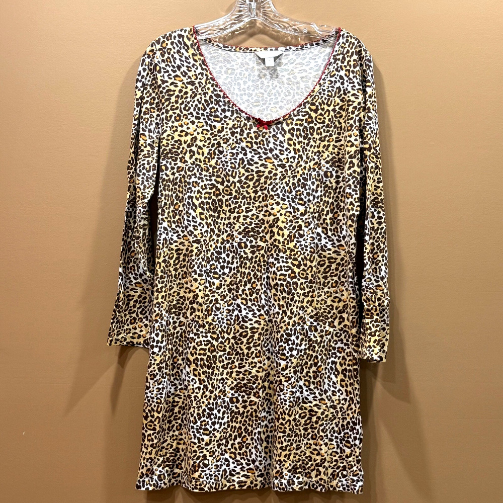 Charter Club Sleep Shirt Womens Leopard Print Size M/L Nightgown Cotton NWOT